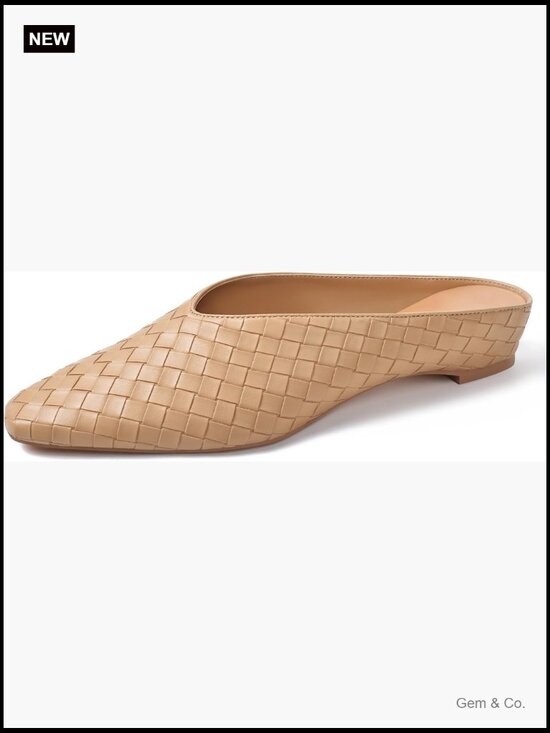 Shoes - Woven Square Toe Slip On Mules Women Hidden Wedge Metallic Slides